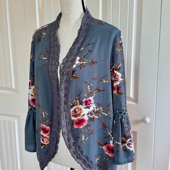 Bohemian Floral Lightweight Bell Sleeve Cottagecore Kimono Jacket - Picture 5 of 13